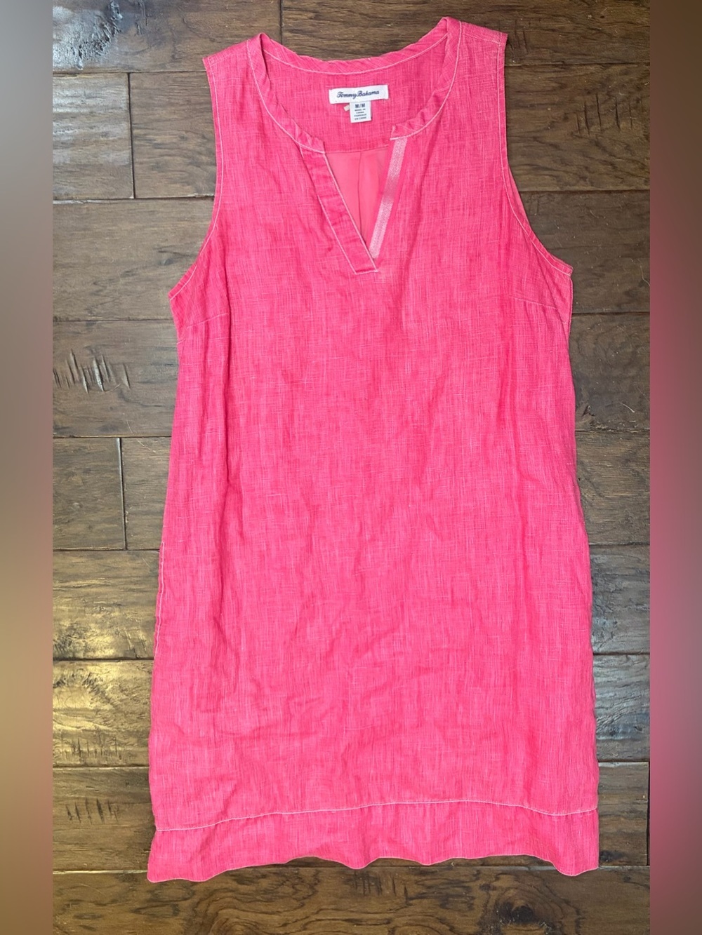 Tommy Bahama Pink 100% Linen Sleeveless V-Neck Shift Dress M Lined - Picture 2 of 11